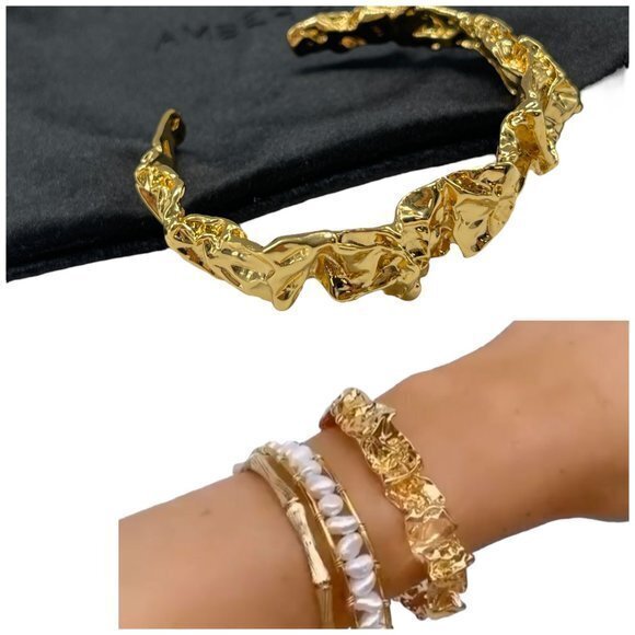 Amber Sceats The Emery Crushed Metal 24k Gold Plating Cuff Bracelet 50$